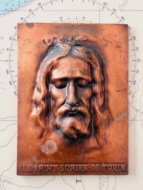 Vintage Copper Relief Le Saint Suaire De Turin Jesus Plaque